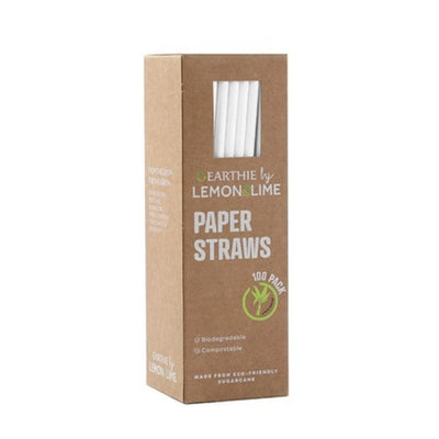 100pk White Eco Paper Straws 20cm