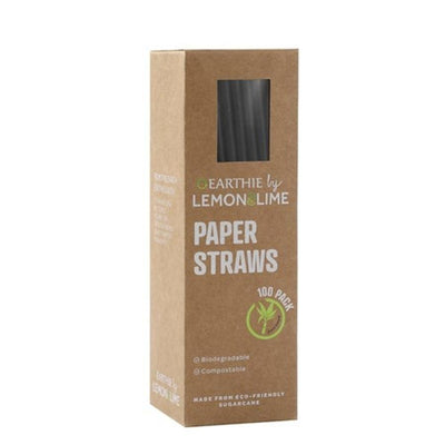 100pk Black Eco Paper Straws 20cm