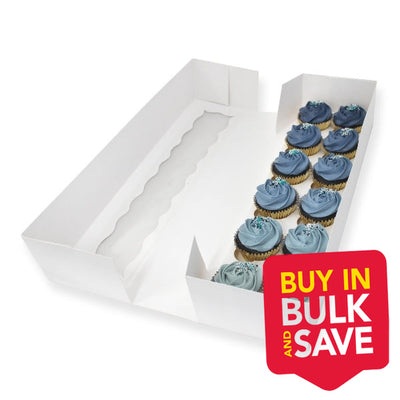 BULK 50pk Long 12 Holds White Cupcake Box (21.25x6x4in)