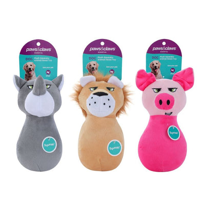 Paw & Claws Assorted Plush Squeaky Animal Head Pet Toy 20x11x10cm