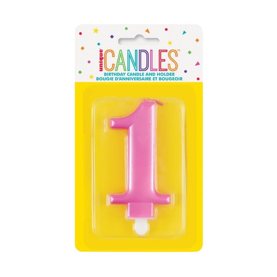Metallic Pink No. 1 Numeral Candle