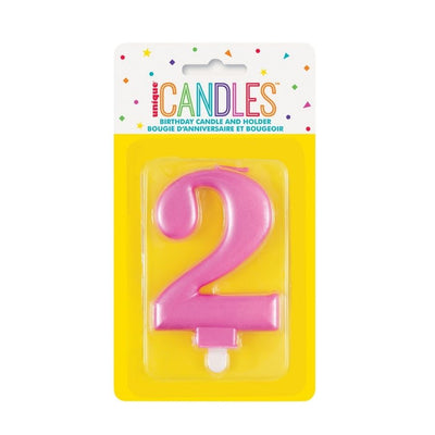 Metallic Pink No. 2 Numeral Candle