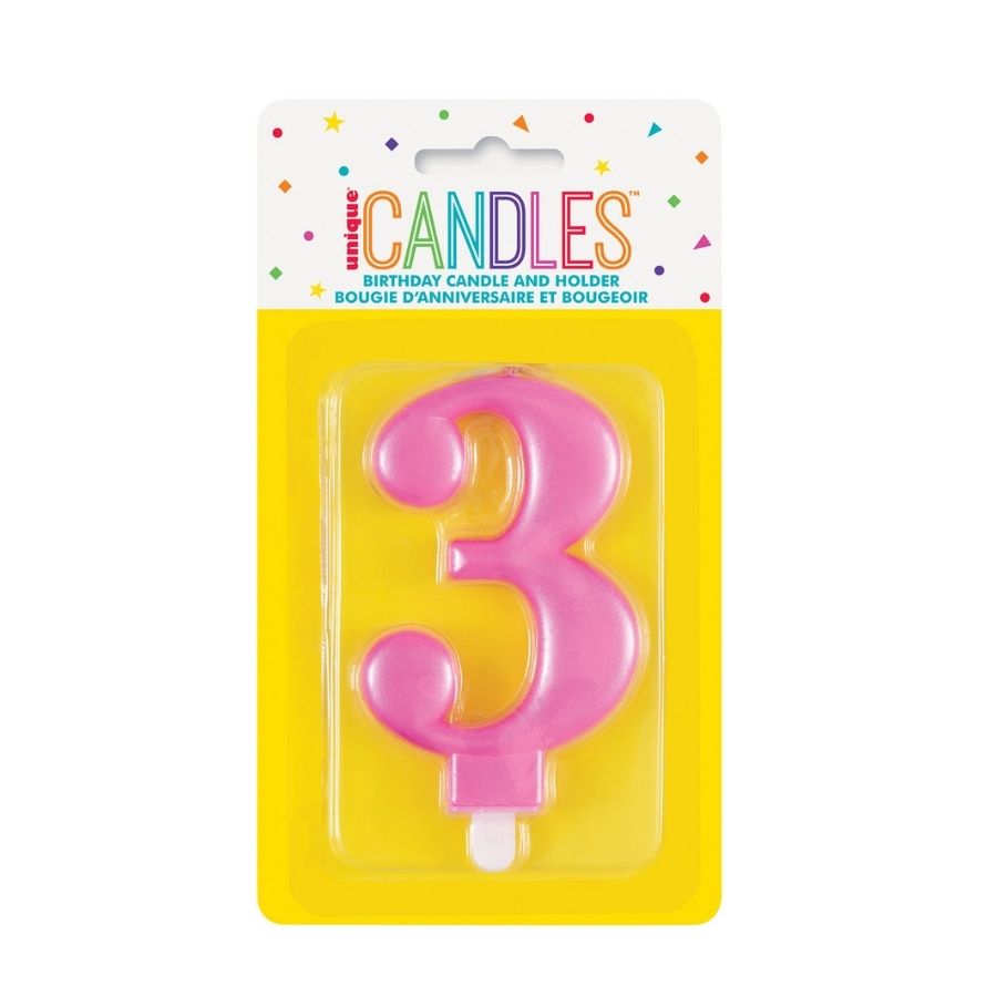 Metallic Pink No. 3 Numeral Candle