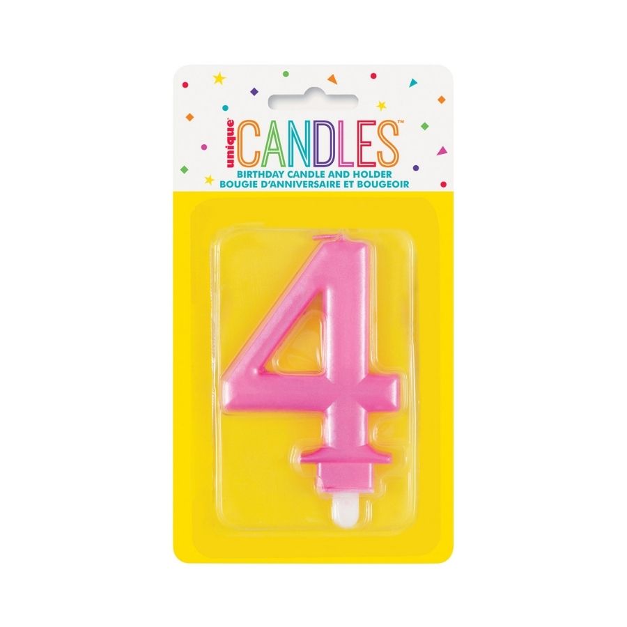Metallic Pink No. 4 Numeral Candle