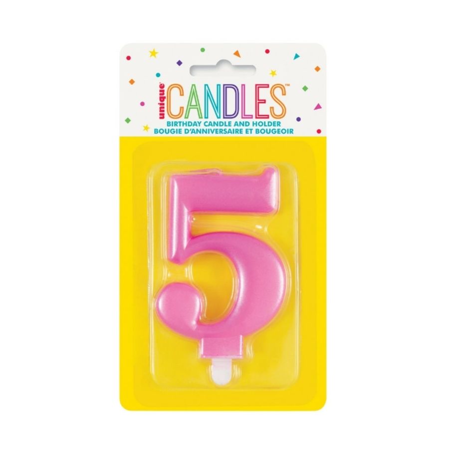 Metallic Pink No. 5 Numeral Candle