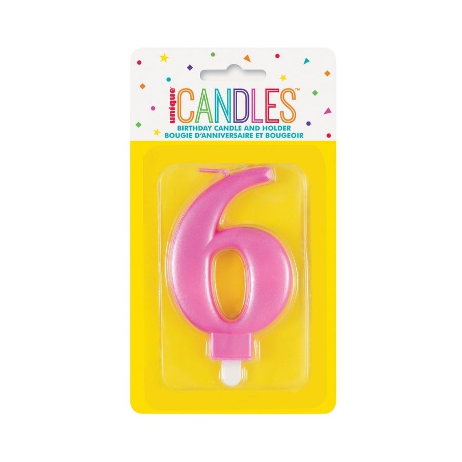 Metallic Pink No. 6 Numeral Candle
