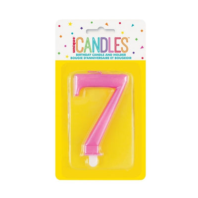 Metallic Pink No. 7 Numeral Candle