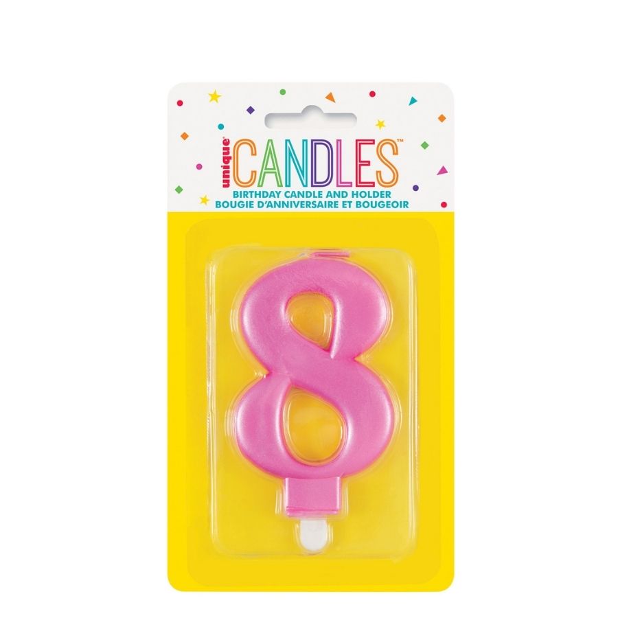 Metallic Pink No. 8 Numeral Candle
