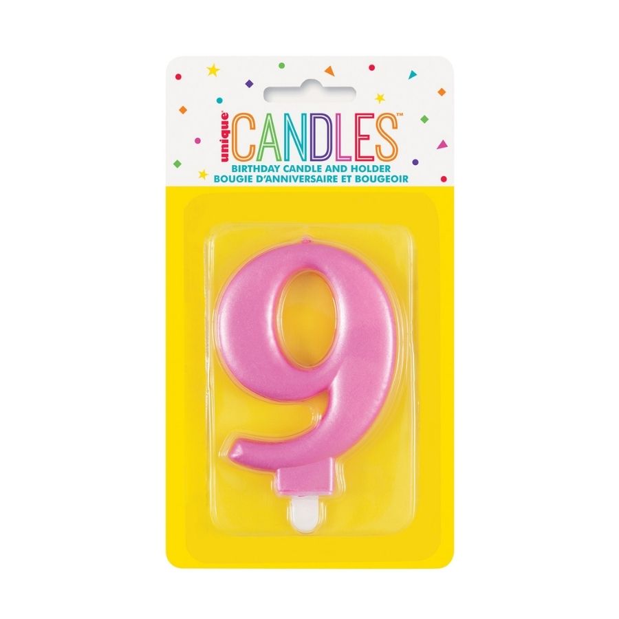 Metallic Pink No. 9 Numeral Candle