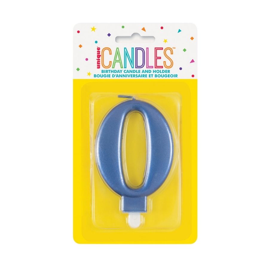 Metallic Blue No. 0 Numeral Candle