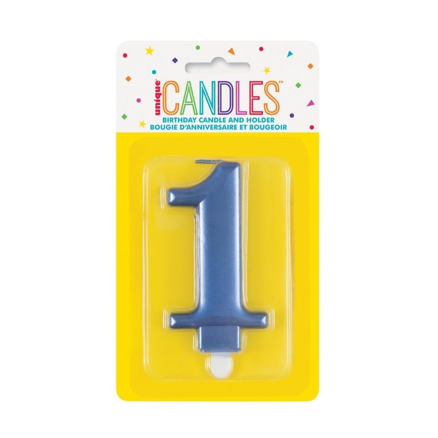 Metallic Blue No. 1 Numeral Candle