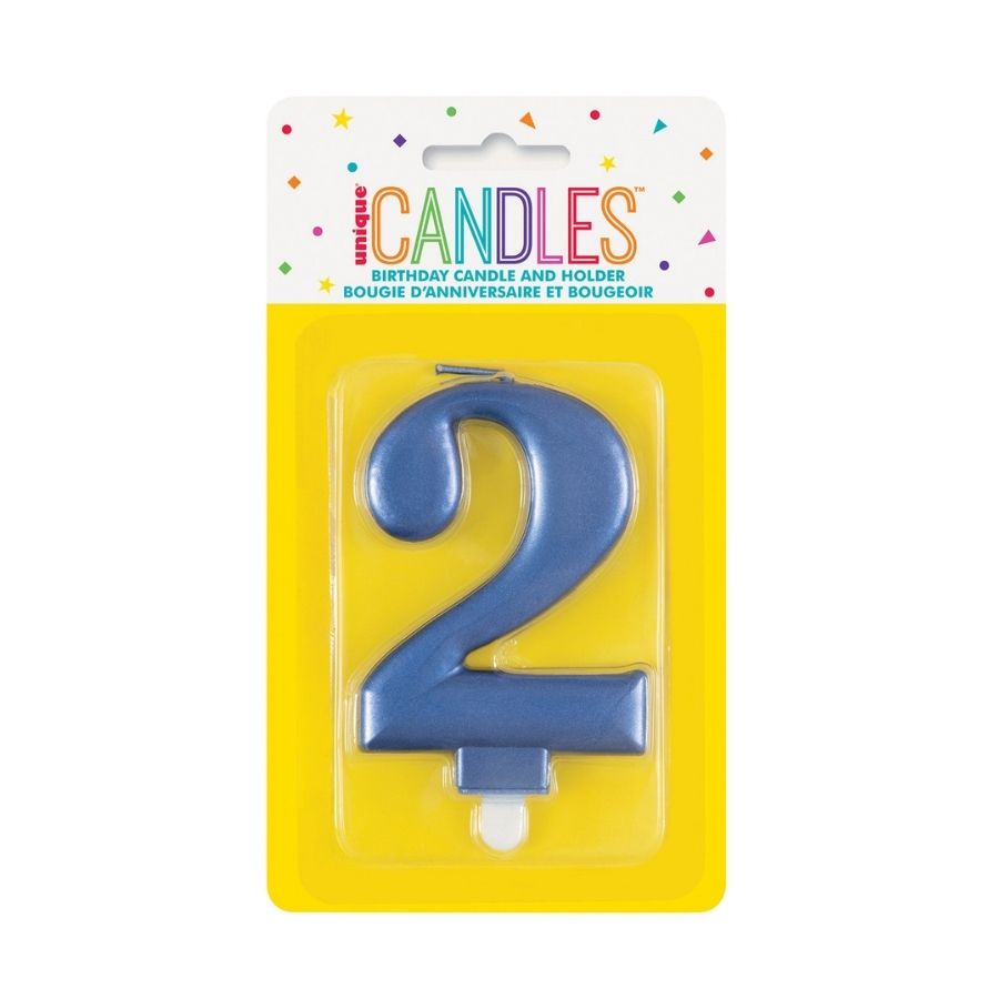 Metallic Blue No. 2 Numeral Candle