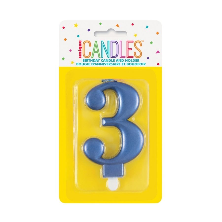 Metallic Blue No. 3 Numeral Candle