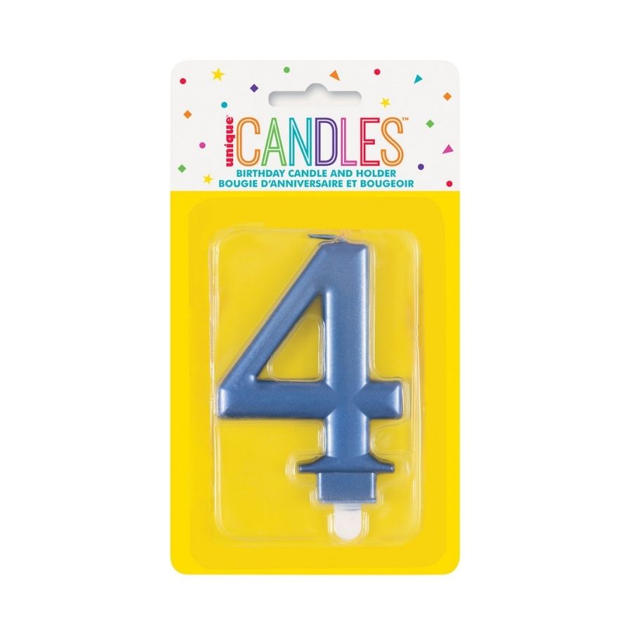 Metallic Blue No. 4 Numeral Candle