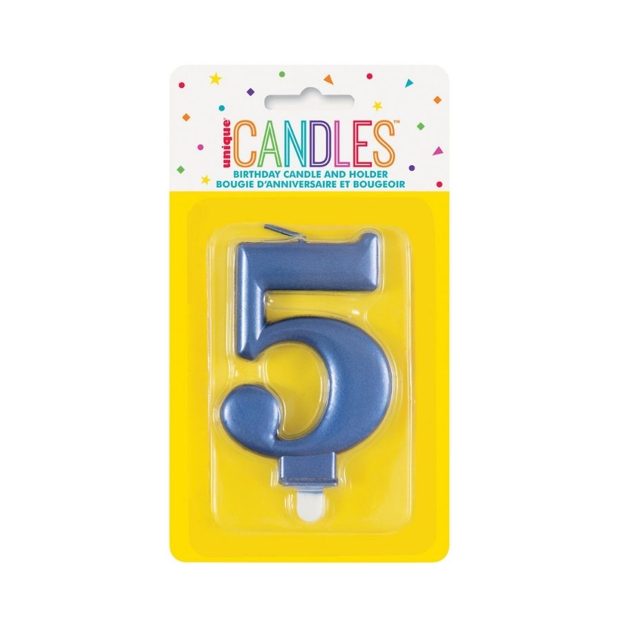 Metallic Blue No. 5 Numeral Candle