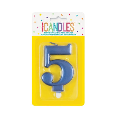 Metallic Blue No. 5 Numeral Candle