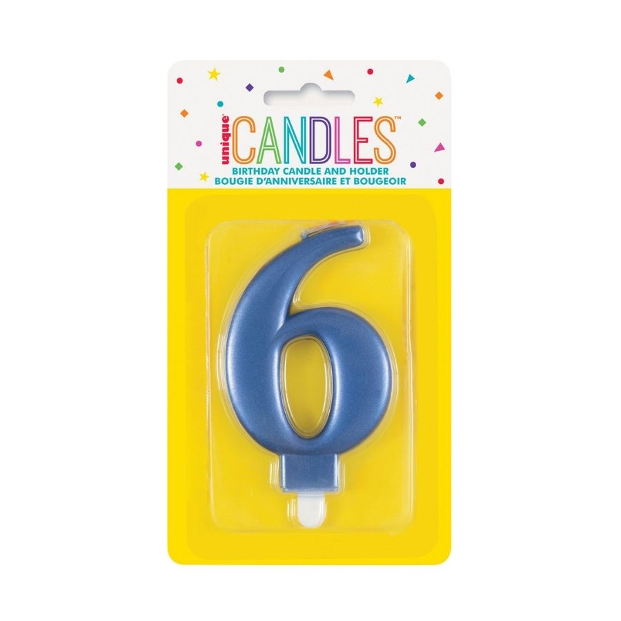 Metallic Blue No. 6 Numeral Candle