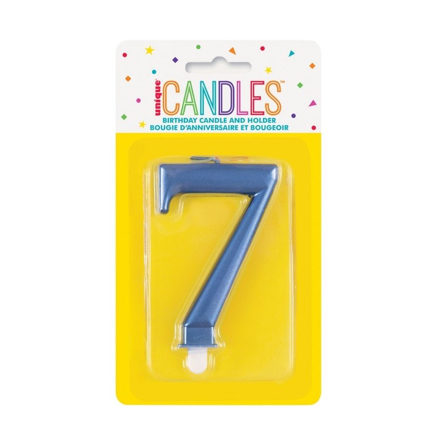 Metallic Blue No. 7 Numeral Candle