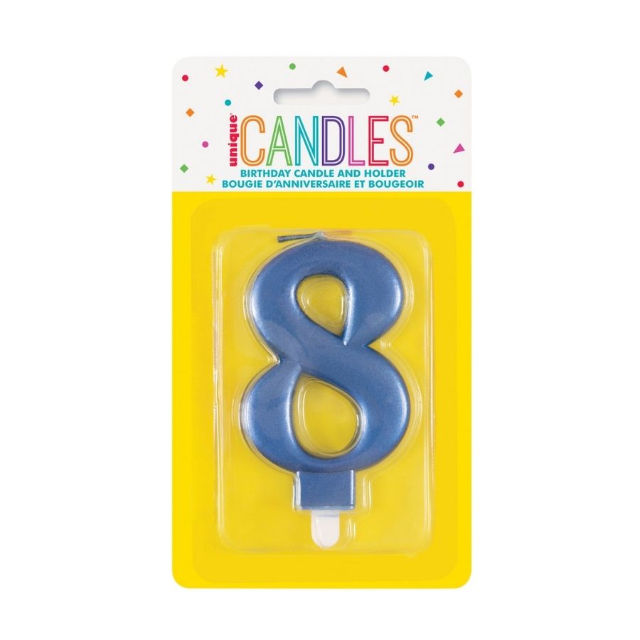 Metallic Blue No. 8 Numeral Candle