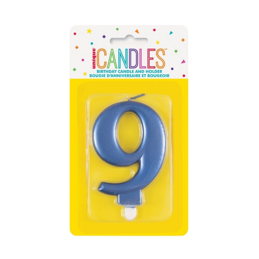 Metallic Blue No. 9 Numeral Candle