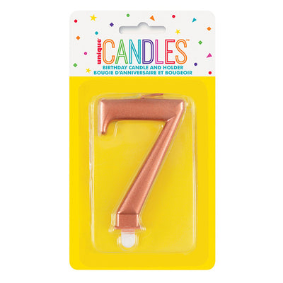 Metallic Rose Gold No. 7 Numeral Candle