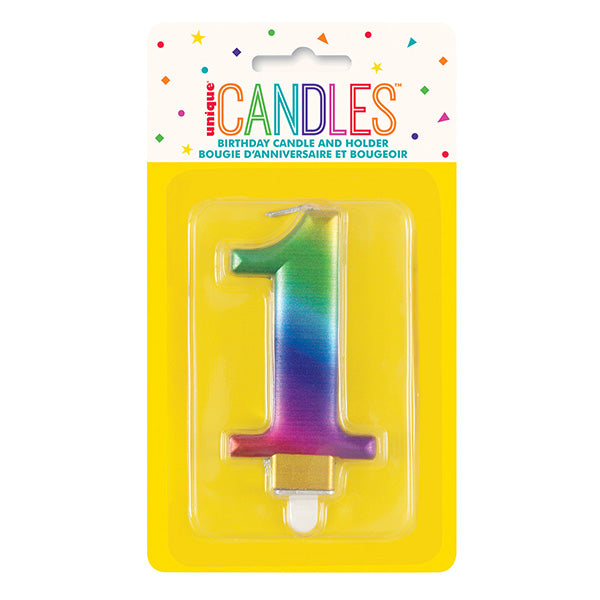 Metallic Rainbow No. 1 Numeral Candle