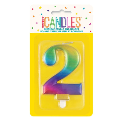 Metallic Rainbow No. 2 Numeral Candle