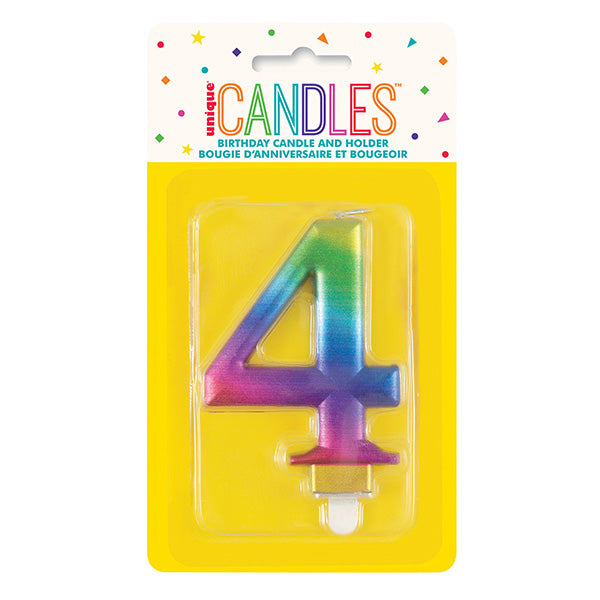 Metallic Rainbow No. 4 Numeral Candle