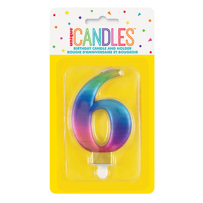 Metallic Rainbow No. 6 Numeral Candle
