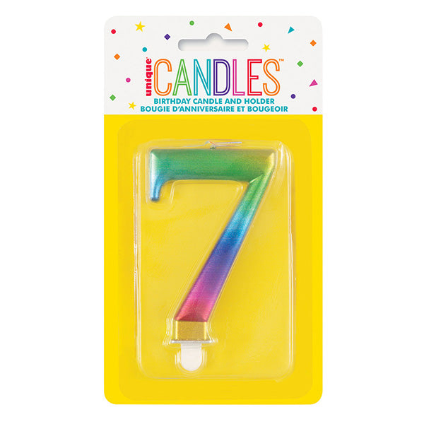 Metallic Rainbow No. 7 Numeral Candle