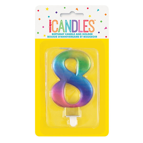 Metallic Rainbow No. 8 Numeral Candle