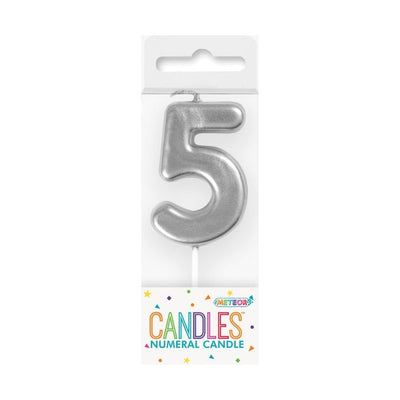 Mini Silver No. 5 Numeral Pick Candles