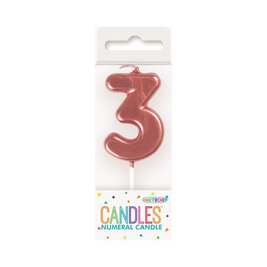 Mini Rose Gold No. 3 Numeral Pick Candles