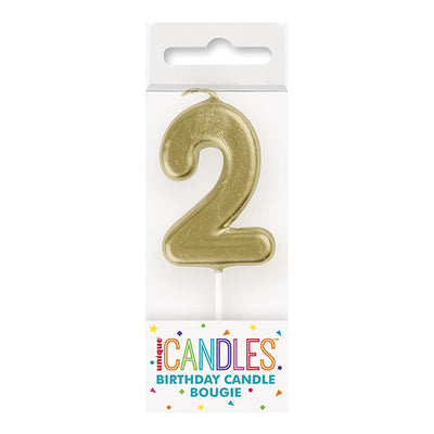 Mini Gold No. 2 Numeral Pick Candles