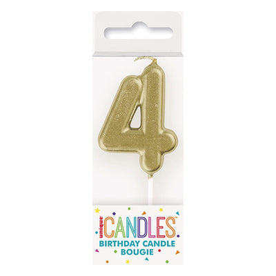 Mini Gold No. 4 Numeral Pick Candles