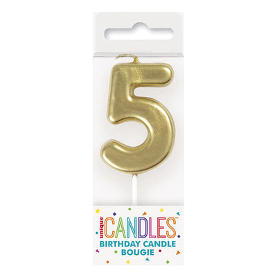 Mini Gold No. 5 Numeral Pick Candles