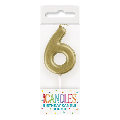 Mini Gold No. 6 Numeral Pick Candles