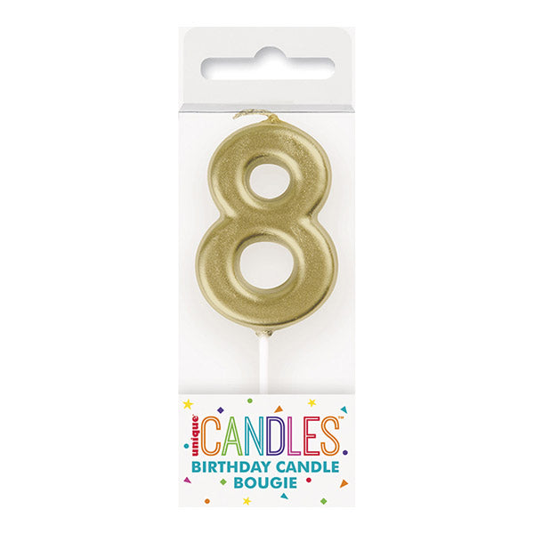 Mini Gold No. 8 Numeral Pick Candles