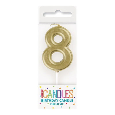 Mini Gold No. 8 Numeral Pick Candles