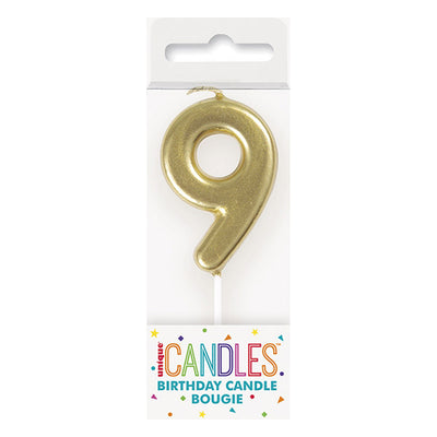 Mini Gold No. 9 Numeral Pick Candles