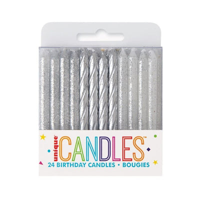 24pk Glitter & Silver Spiral Candles