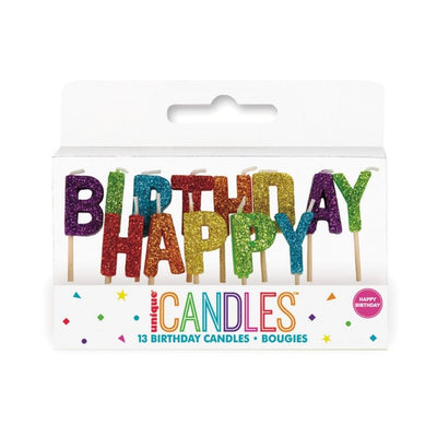 Rainbow Glitter Happy Birthday Candles