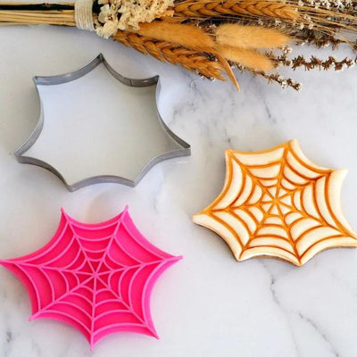 Spider Web Emboss 3D Printed Cookie Stamp & Stainless Steel Cookie Cutter Set