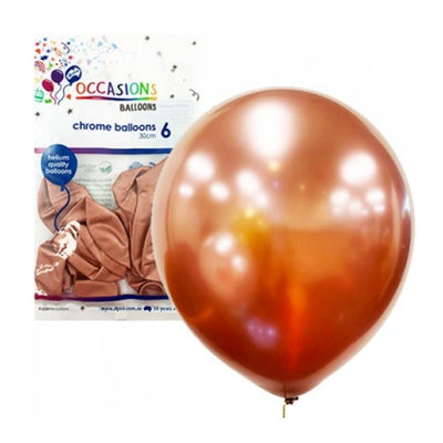 6pk Rose Gold Chrome Latex Balloons 30cm