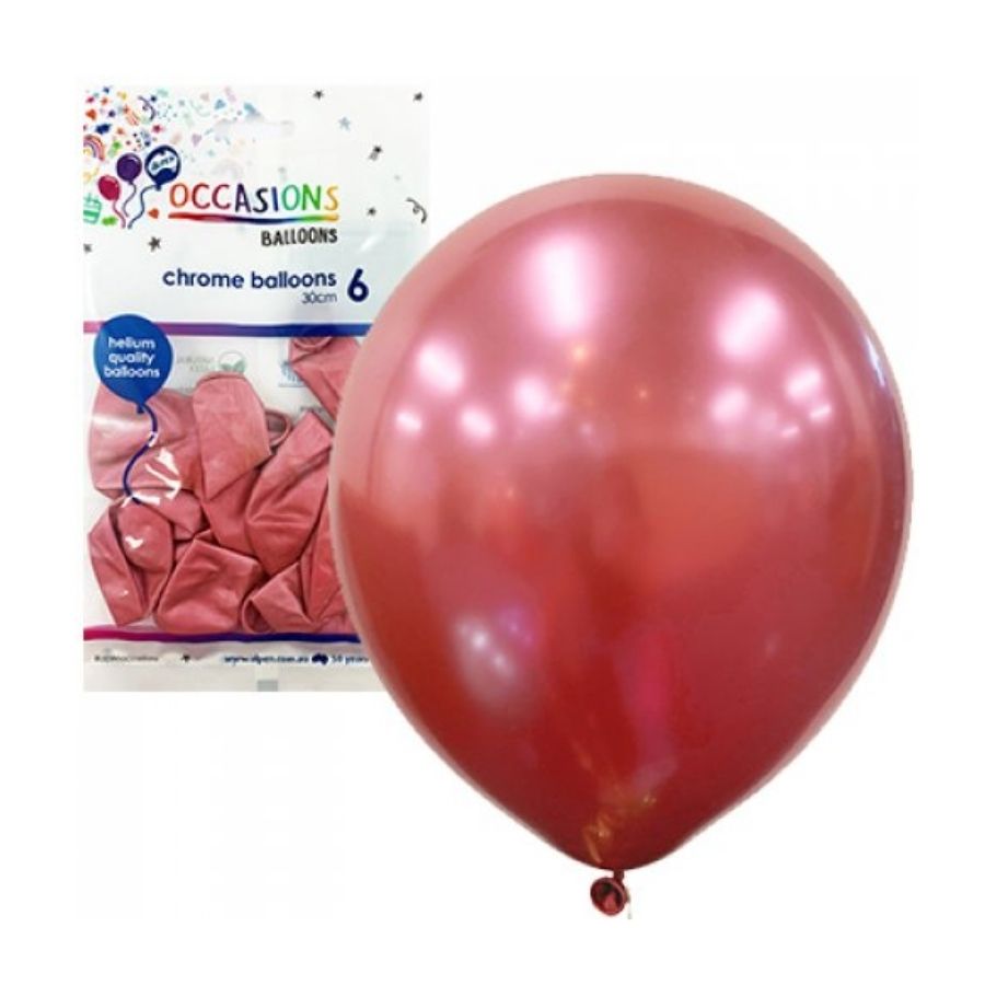 6pk Pink Chrome Latex Balloons 30cm