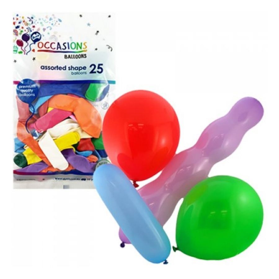 25pc Assorted Shape Latex Balloons