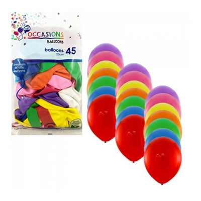 45pk Round Mixed Colours Latex Balloons 23cm