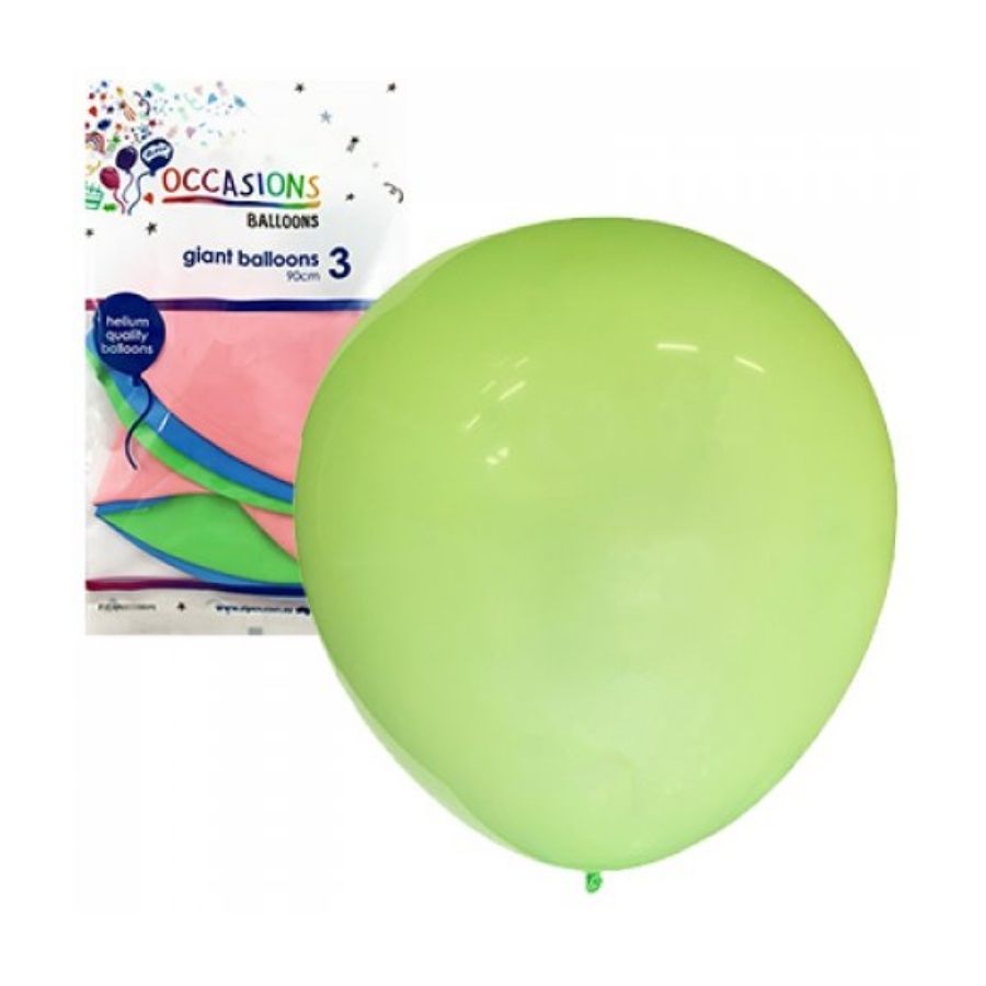 3pc Inflated Assorted Colours Giant Latex Balloons 90cm