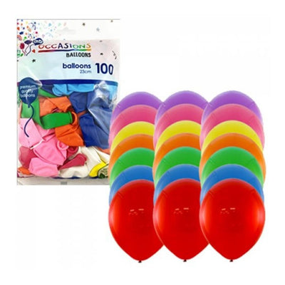 100pk Mixed Colours Standard Latex Balloons 23cm
