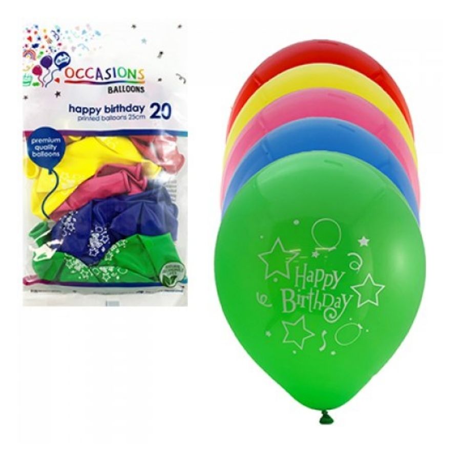 20pk Printed Happy Birthday Latex Balloons 25cm